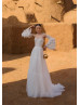 Ivory Lace Tulle Bohemian Wedding Dress With Removable Sleeves